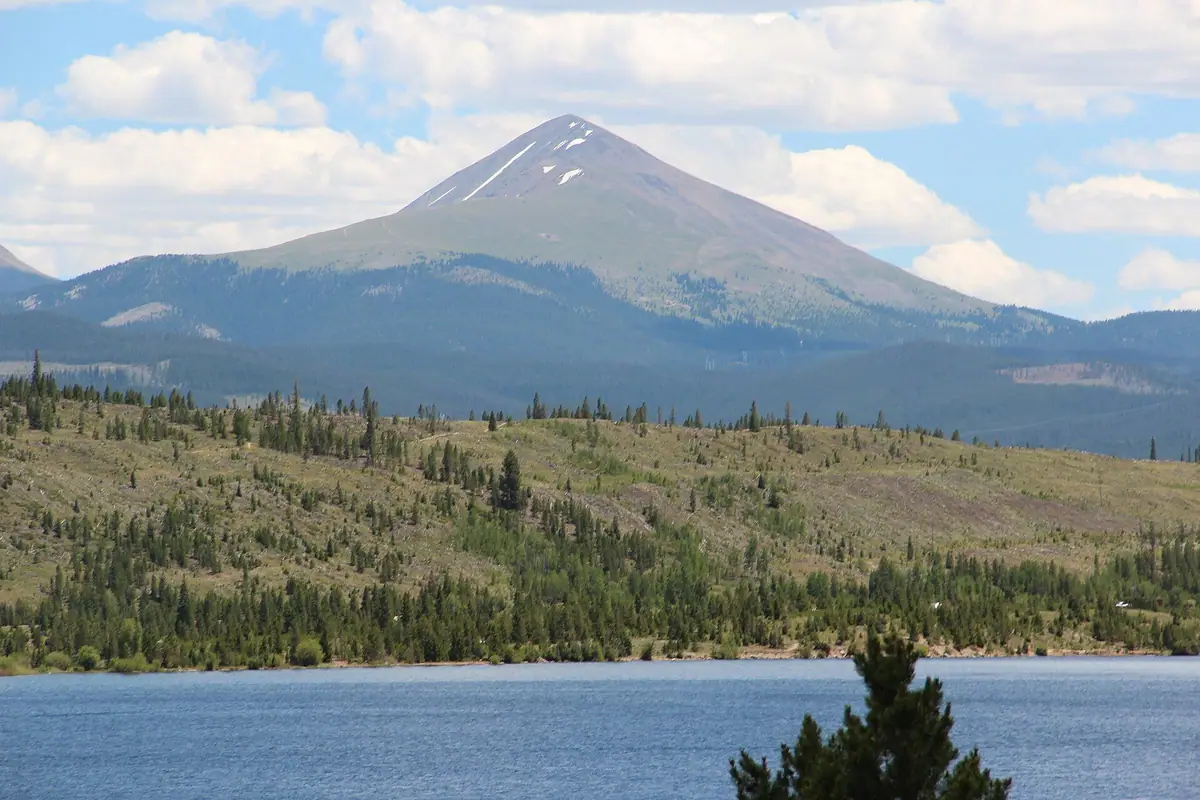 Bald Mountain in Summit County, Colorado, seen across Dillon Reservoir